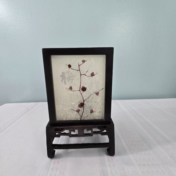 Oriental Style Wooden Frame Tea Candle Holder Frosted Sides Cherry Blossom Print - Picture 2 of 10